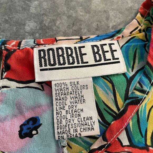 Vintage SILK Robbie Bee Postcard Tropical Floral Shirt Womens M/L Aloha Relaxed - Picture 4 of 8